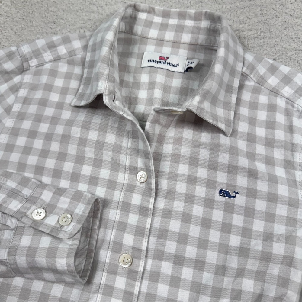 Vineyard Vines Shirt Womens 00 Gingham‎ Flannel Long Sleeve Button Up Grey